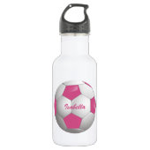  Football Voetbal Roze en Wit Waterfles (Voorkant)