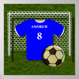Football Voetbal Shirt Blauw Gepersonaliseerd Post Poster