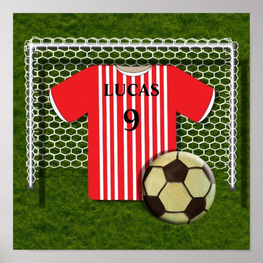 Football Voetbal Shirt Rood gepersonaliseerd Poste Poster (Voorkant)