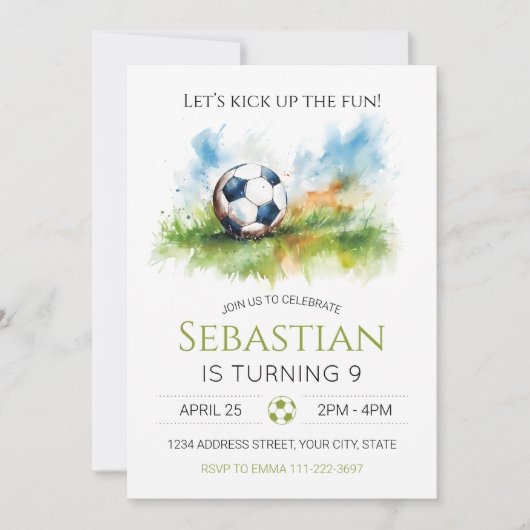 Football Voetbal Verjaardagsfeestuitnodiging Kaart (Voorkant)