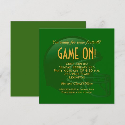 Football voor groene speldag Helmet Party-uitnodig (Voorkant / Achterkant)
