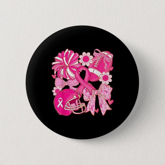 Football Warrior Pink Coquette Bow Borstkanker A Ronde Button 5,7 Cm (Voorkant)