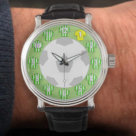 Football Watch - met Groene & Witte Striped Shirte Horloge