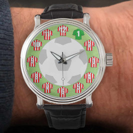 Football Watch - met rode en witte gestreept Shirt Horloge