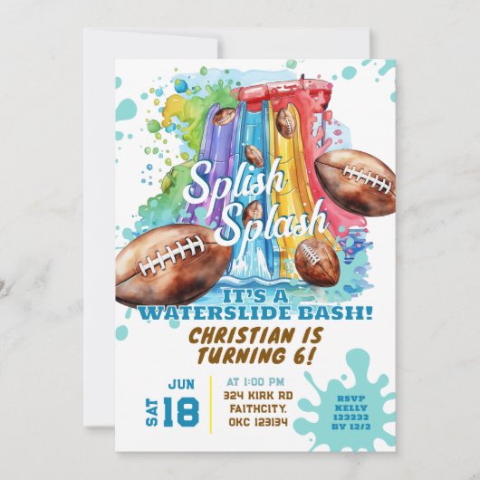 Football Waterslide Pool Party Verjaardagsuitnodig Kaart (Voorkant)