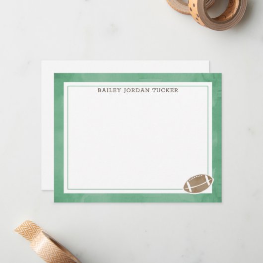 Football Waterverf Green Stationery Note Kaart Notitiekaartje (Voorkant / Achterkant in situ)