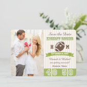 FOOTBALL WEDING BEWAREN DE DATUURKAART SAVE THE DATE (Staand voorkant)