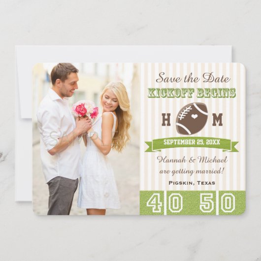 FOOTBALL WEDING BEWAREN DE DATUURKAART SAVE THE DATE (Voorkant)