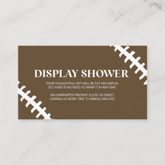 Football Wit Bruin Baby shower Display Douche Informatiekaartje (Voorkant)