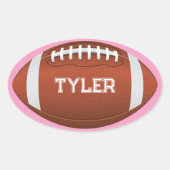 Football & Wit Naam op Roze Ovale Sticker (Voorkant)
