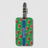 Football, witte naam, blauw & groen bagagelabel (Voorkant (verticaal))