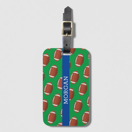 Football, witte naam, blauw & groen bagagelabel (Voorkant (verticaal))
