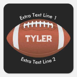 Football, witte naam, twee tekstregels op zwart vierkante sticker