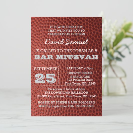 Football Zilveren Bar Mitzvah Uitnodiging (Staand voorkant)