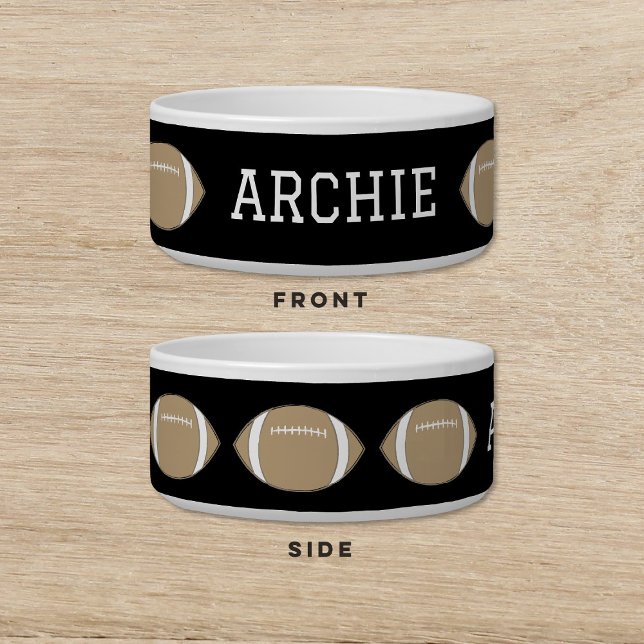 Football Zwart Goud Hondenkat Pet Voerbakje (Creator heeft geüpload)