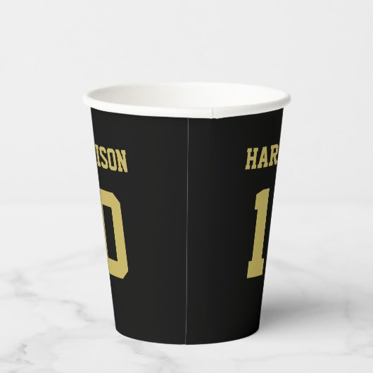 Football Zwart Goud Jersey Naam Nummer Verjaardag Papieren Bekers (Rechts)