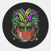 Footballs bal met Mardi Gras gemaskerde kralen Fun Ronde Sticker (Voorkant)