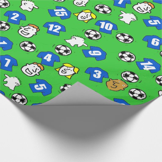 Footballs, blauwe Shirten en ventilatoren Cadeaupapier (Hoek)