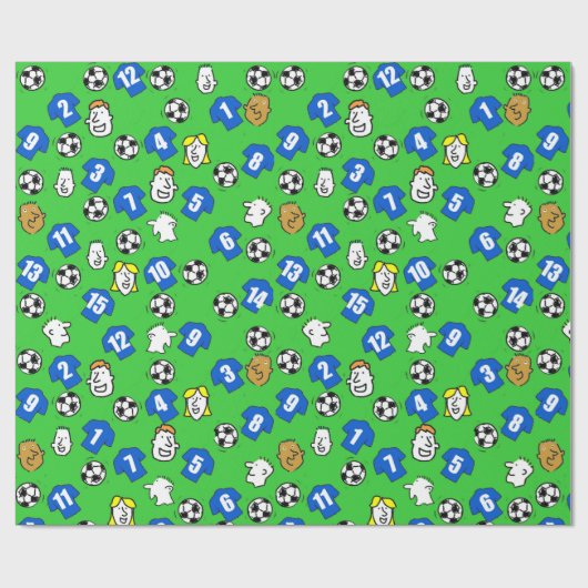 Footballs, blauwe Shirten en ventilatoren Cadeaupapier (Vlak)