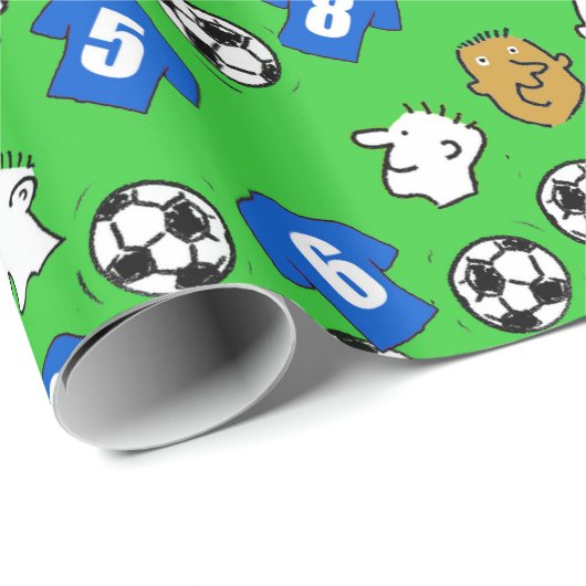 Footballs, blauwe Shirten en ventilatoren Cadeaupapier (Rol Hoek)