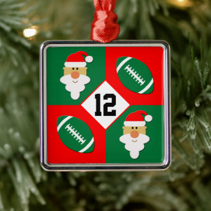 Footballs- en Santa Custom Football Player Number Metalen Ornament
