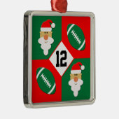 Footballs- en Santa Custom Football Player Number Metalen Ornament (Rechts)