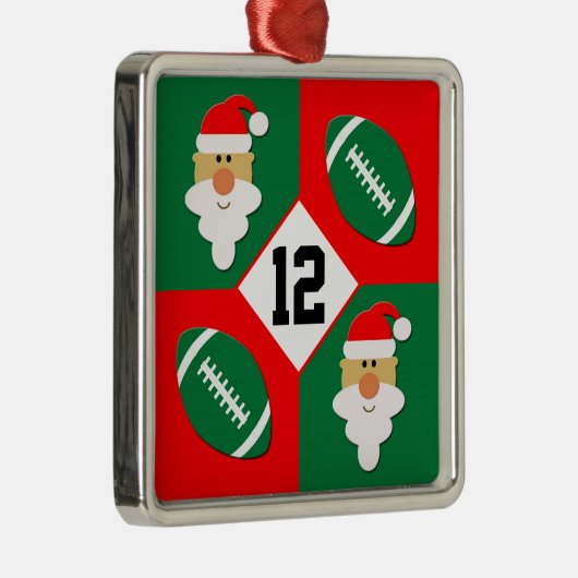 Footballs- en Santa Custom Football Player Number Metalen Ornament (Rechts)