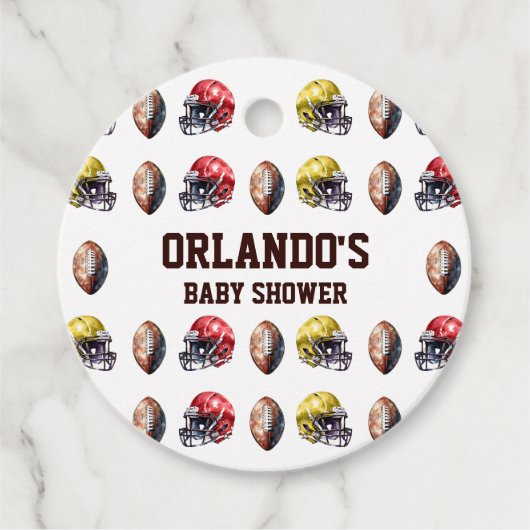 Footballs helm en bal Baby shower Bedankjes Labels (Voorkant)