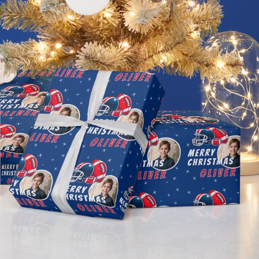 Footballs kogelhelm Cartoon Foto Vrolijk Kerstfees Cadeaupapier (Feestdagen)