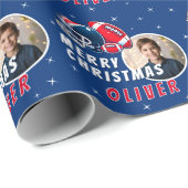 Footballs kogelhelm Cartoon Foto Vrolijk Kerstfees Cadeaupapier (Rol Hoek)