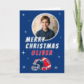 Footballs kogelhelm Cartoon Foto Vrolijk Kerstfees Kaart (Voorkant)