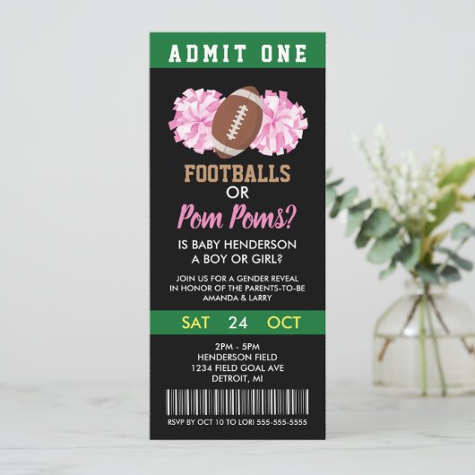 Footballs of Pom Poms Gender Reopenbaart Ticket Kaart (Staand voorkant)
