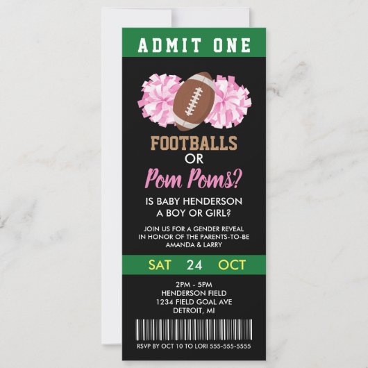Footballs of Pom Poms Gender Reopenbaart Ticket Kaart (Voorkant)