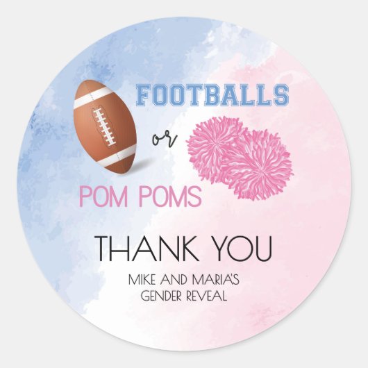 Footballs or Pom Poms gender reveal stickers (Voorkant)