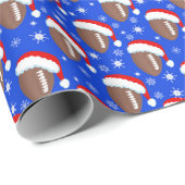 Footballs Santa's Pet & Sneeuwvlokken Blauw Cadeaupapier (Rol Hoek)