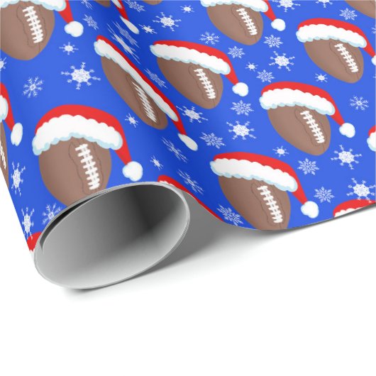 Footballs Santa's Pet & Sneeuwvlokken Blauw Cadeaupapier (Rol Hoek)