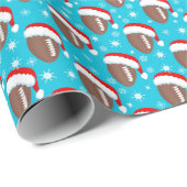 Footballs Santa's Pet & Snowflakes Aqua Cadeaupapier (Rol Hoek)