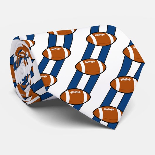 Footballs stropdas wit en blauw strepen (Opgerold)