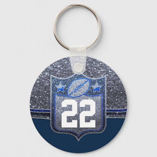 Footballs van het Blauwe en Zilveren Glitter Schoo Sleutelhanger (Voorkant)