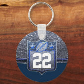 Footballs van het Blauwe en Zilveren Glitter Schoo Sleutelhanger (Voorkant)