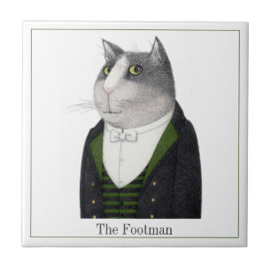FOOTMAN CAT 4,25" vierkante keramische Tegel + tek Tegeltje
