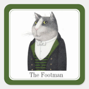 FOOTMAN CAT Kleine vierkante Stickers + tekst
