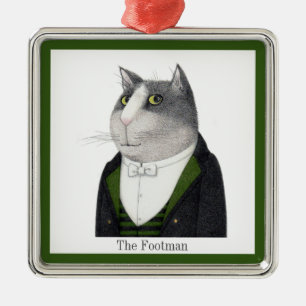 FOOTMAN CAT Premium Vierkant Ornament + Tekst