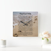 Footprints Prayer Poem Biblical Sand Vierkante Klok (Huis)
