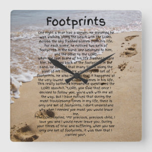 Footprints Prayer Poem Biblical Sand Vierkante Klok