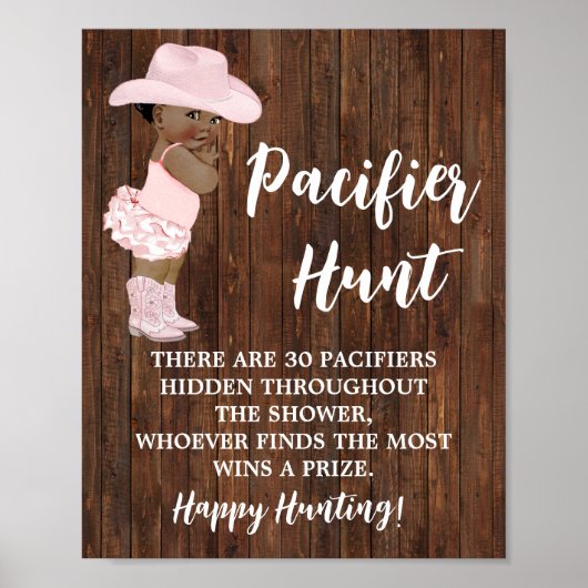 Fopspeen Hunt Game AA Cowgirl Baby shower Sign Poster (Voorkant)
