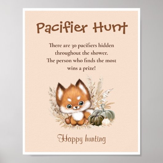 Fopspeen Hunt Herfst Baby shower Schattige Fox Gam Poster (Voorkant)