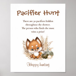 Fopspeen Hunt Herfst Baby shower Spel Sign Poster