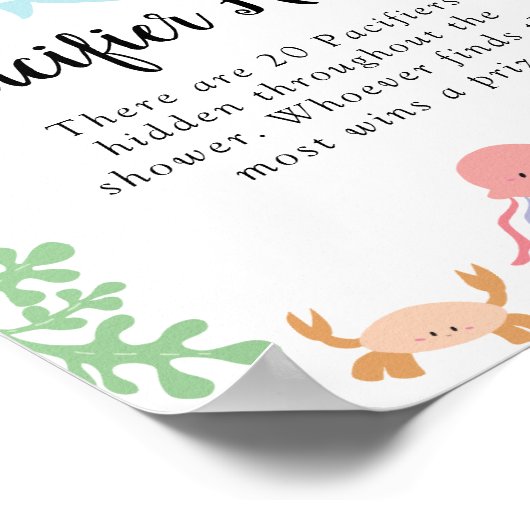 Fopspeen Hunt Onder het Zee Baby shower Game Schat Poster (Hoek)