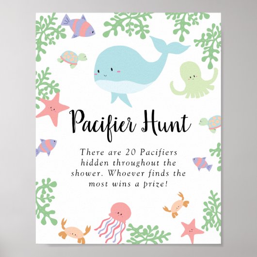 Fopspeen Hunt Onder het Zee Baby shower Game Schat Poster (Voorkant)